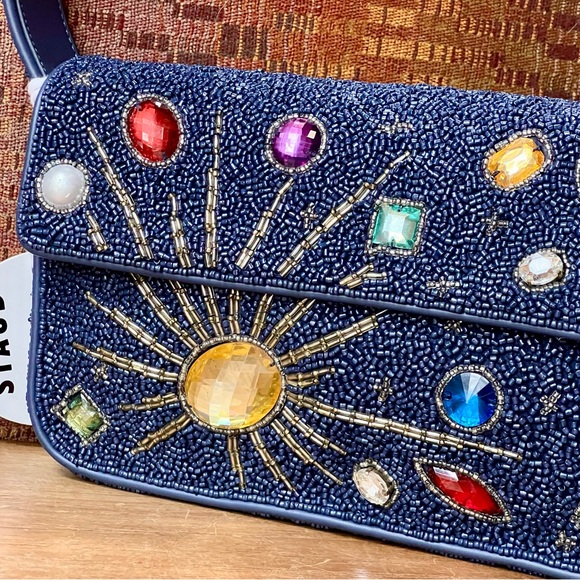 🌺🎉HP🎉🌺 NWT Staud Beaded Tommy Shoulder Bag Navy Celestial 🌟 Rare 🌟 - Picture 3 of 16